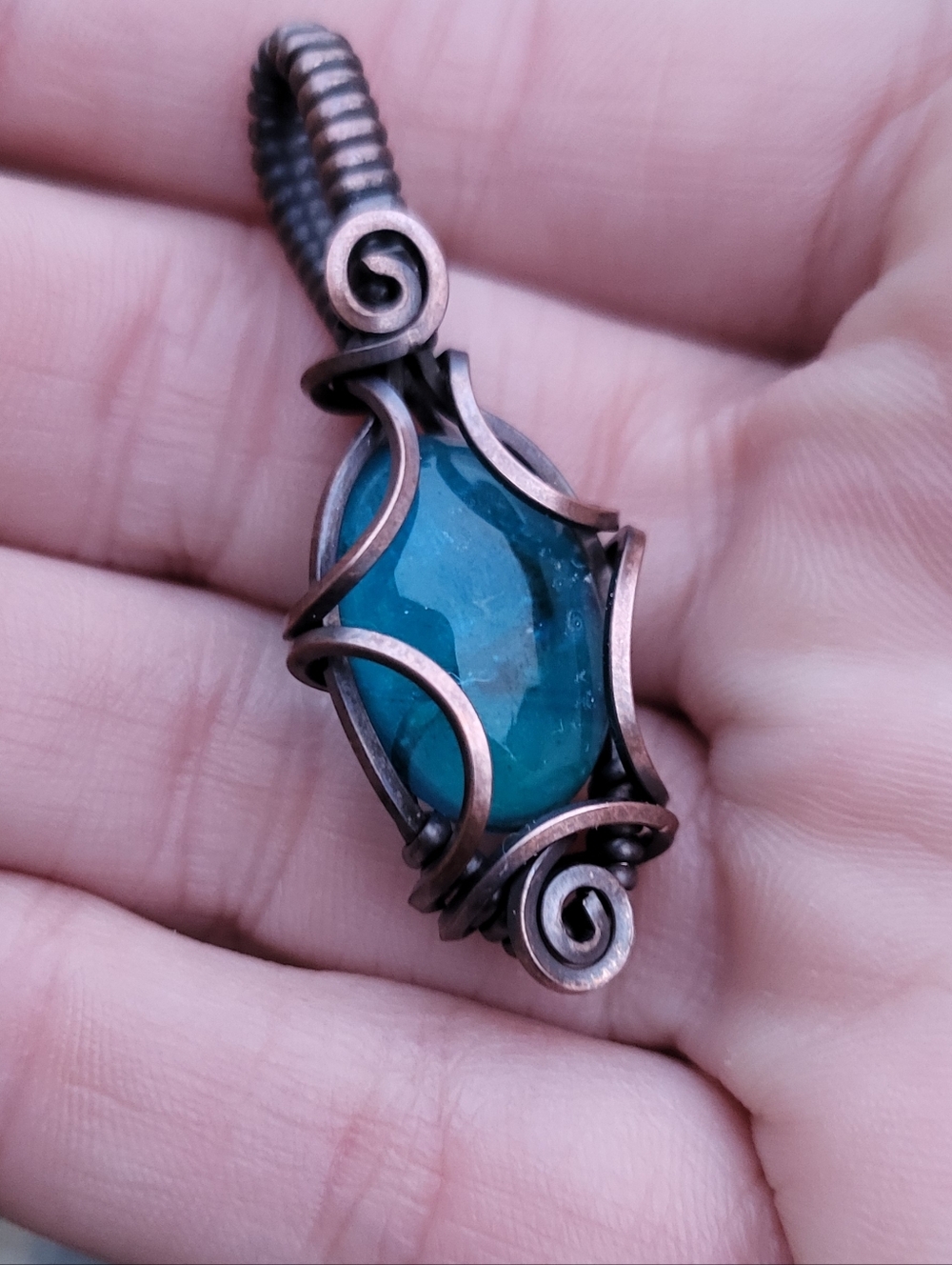 Blue Apatite Copper Wire Wrap Pendant - Picture 3 of 6